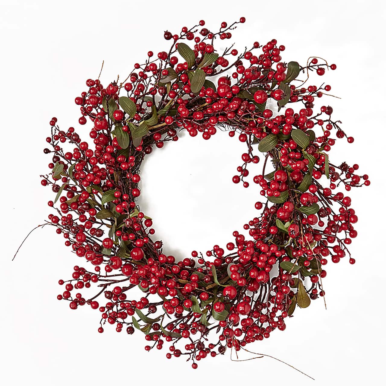 Worth Imports 22" Red Holly Berry and Green Leaves Artificial Christmas Wreath on Natural Twig Base
